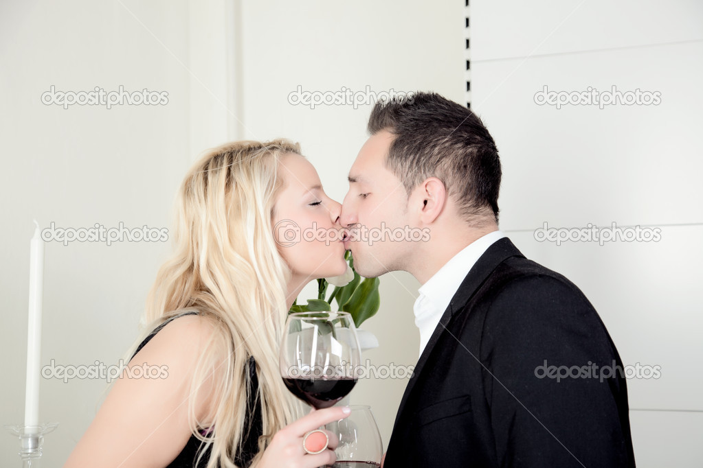 Romantic couple kissing