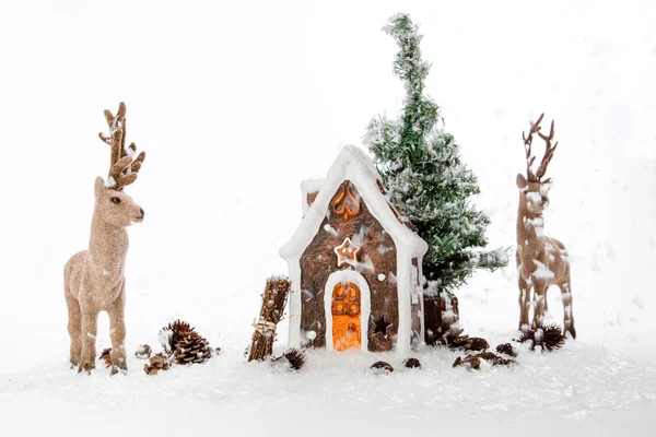 Renas dentro de uma tempestade de neve — Fotografia de Stock