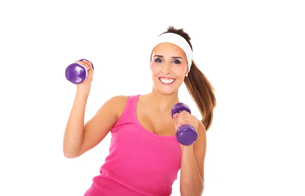 Girl with weights — Stock Photo, Image