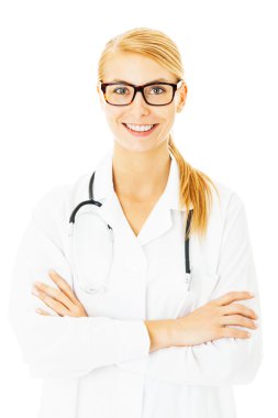 Doktor silah ile beyaz arka plan üzerinde çarpı işareti.