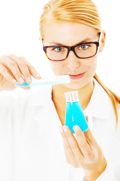 Scientist Pouring Chemical In Beaker — Stock Photo, Image