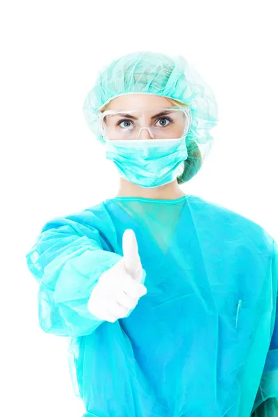 Surgeon In Scrubs Showing Thumbs Up Sign — Stock Photo, Image