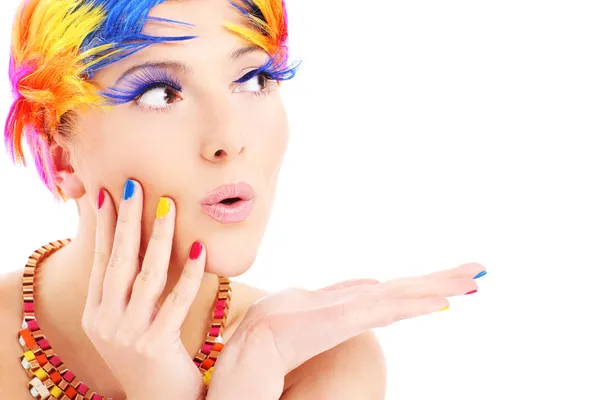Kvinna ansikte och färg hårstrån — Stockfoto