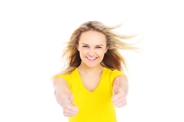 Happy woman with her thumbs up — Stock Photo, Image