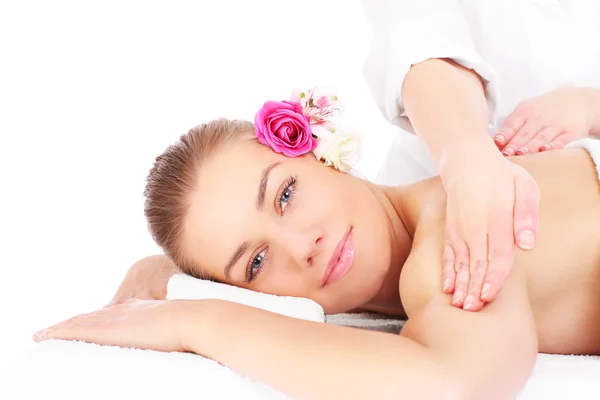 Vrouw met massage — Stockfoto