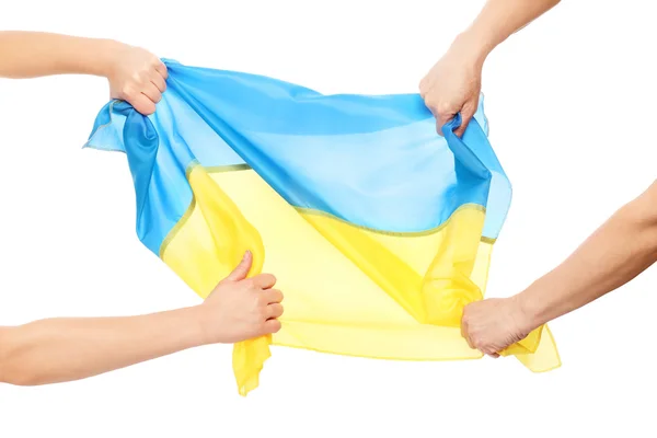 People fighting for Ukrainian flag — Stock Photo, Image