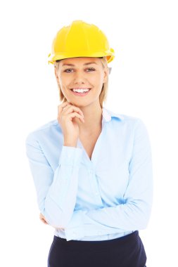 Kadın sarı kask içinde