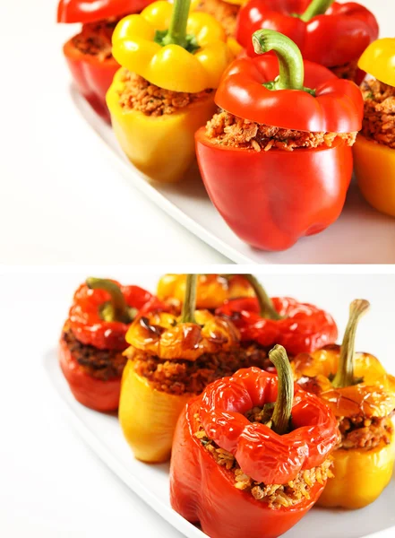 Baked and unbaked peppers comparison — Stock Photo, Image