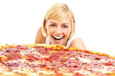 Pizzalı mutlu kadın