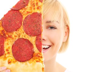 dilim pizza ve kadın