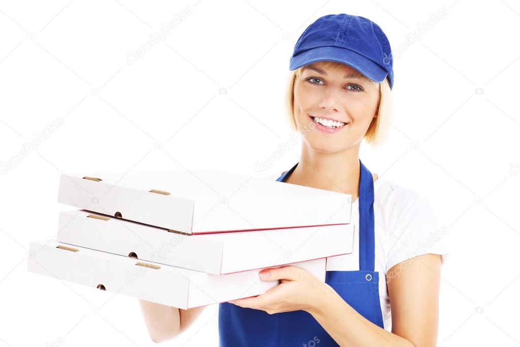 Woman delivering pizza