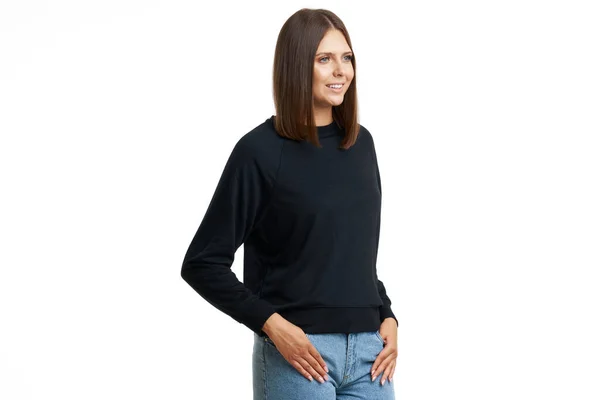 Młoda kobieta w czarnej bluzce izolowane — Zdjęcie stockowe