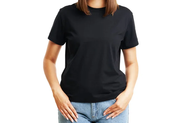 Mladá žena v černé košili izolované — Stock fotografie
