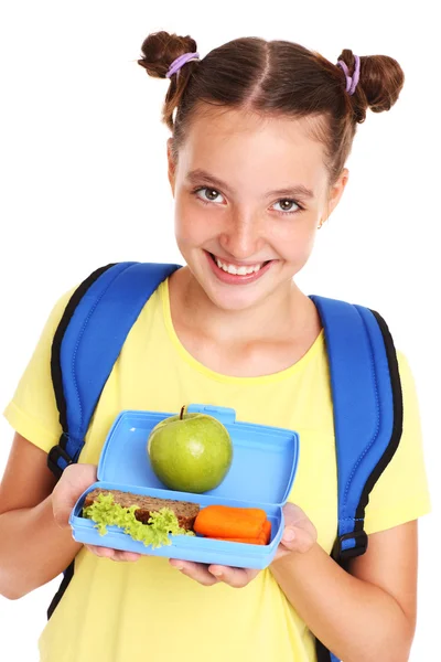 Schoolgirl with healthy lunchbox — Stock Photo, Image