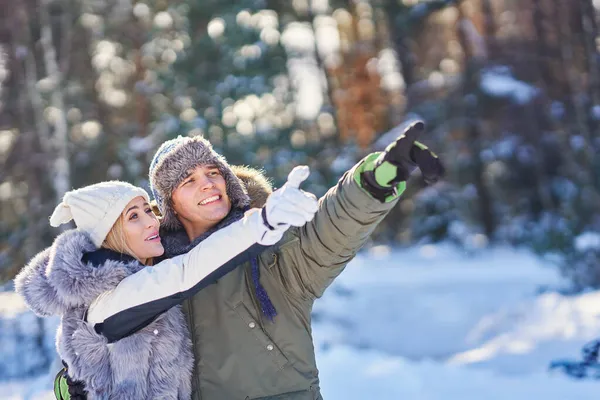 Par som har kul i vinter landskap och snö — Stockfoto