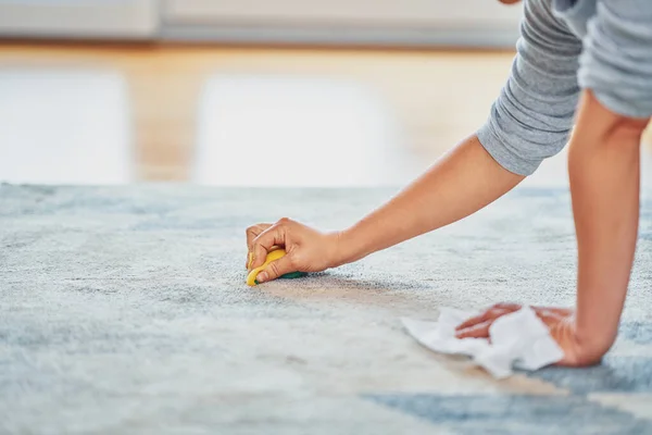 Bild Von Hand Mit Schwamm Putzteppich Hochwertiges Foto — Stockfoto