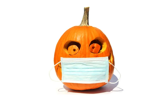 Coronavirus Jack Lantern Covid Citrouille Citrouille Halloween Portant Masque Papier — Photo
