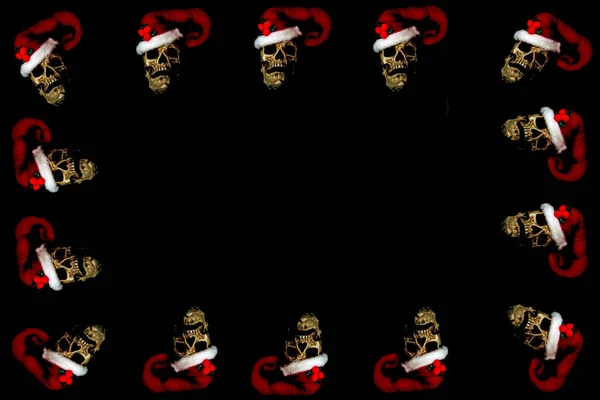Weihnachten Und Halloween Human Skull Bilderrahmen Böser Weihnachtsschädel Menschenkopf Mit — Stockfoto