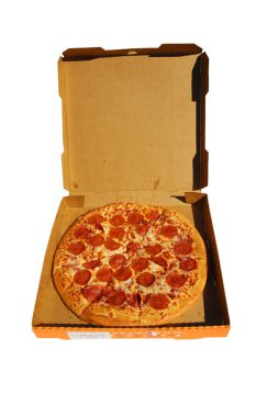 29 Ekim 2021 - Lake Forest California, ABD: Little Caesars Pepperoni Pizza Teslimat Kutusunda. Beyazda izole edilmiş. Mesaj için yer var. Pepperoni pizza. Bir dilim biberli pizza. Beyazda izole edilmiş. Mesaj için yer var. Lezzetli biberli pizza..