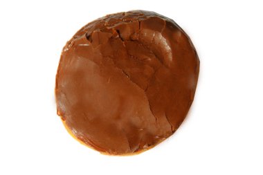 Çörek. Beyaz üzerine çörek. Beyazda izole edilmiş. Mesaj için yer var. Kremalı Çikolata kaplı Donut. Bavyera Kremalı Donut.