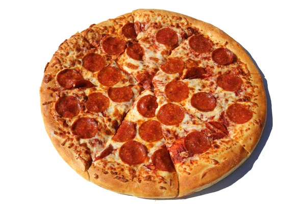 Pizza Pepperoni Trozo Pizza Pepperoni Aislado Sobre Blanco Espacio Para — Foto de Stock