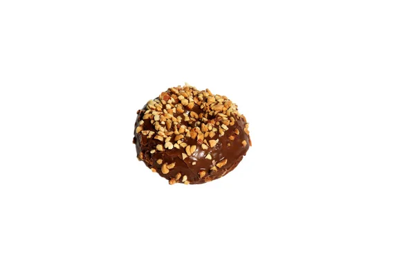 Donut Chocolate Con Cacahuetes Aislado Blanco Espacio Para Texto Camino — Foto de Stock
