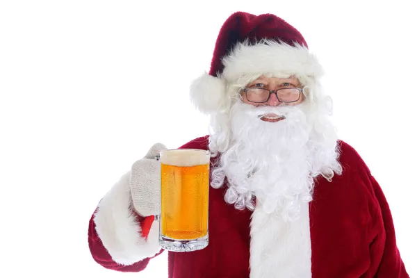 Święta Święty Mikołaj Kubek Piwa Mikołaj Pijący Piwo Wesołych Świąt — Zdjęcie stockowe