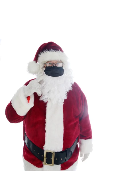 Санта Говорит Надеть Маску Санта Клаус Носит Медицинскую Маску Лица — стоковое фото