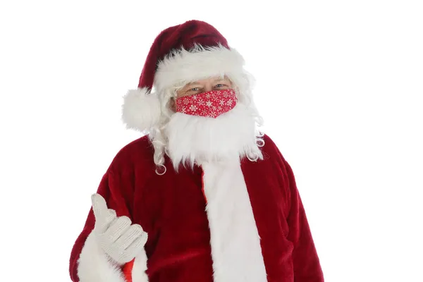 Pai Natal Diz Wear Mask Papai Noel Usa Uma Máscara — Fotografia de Stock