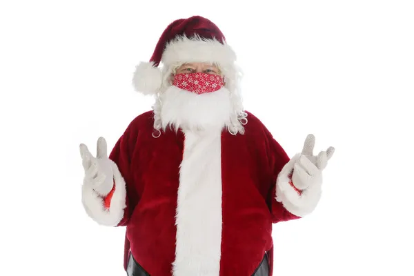 Der Weihnachtsmann Sagt Wear Mask Der Weihnachtsmann Trägt Eine Medizinische — Stockfoto