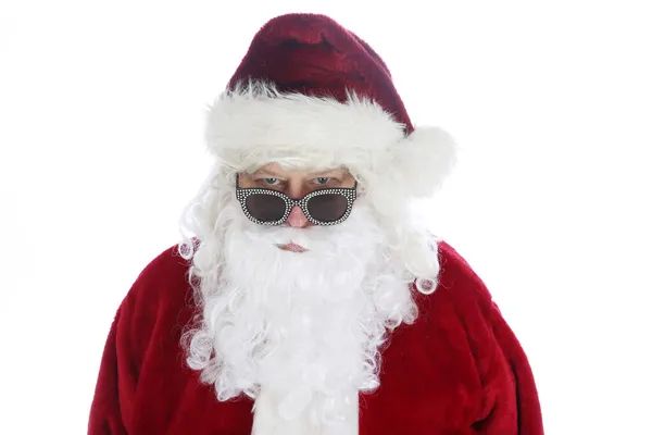 Jultomten Bär Kostym Och Solglasögon Julen Trevlig Helg Jultomten Mode — Stockfoto