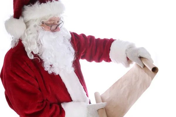 Santa Claus Reads His Scroll Who Has Been Naughty Nice — Stock Photo, Image