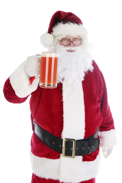 Santa Claus Enjoys Mug Michelada Spicy Mexican Beer Tomato Juice — Stock Photo, Image