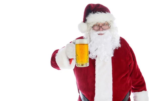 Noël Père Noël Une Tasse Bière Père Noël Buvant Bière — Photo