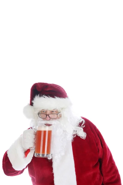 Santa Claus Enjoys Mug Michelada Spicy Mexican Beer Tomato Juice — Stock Photo, Image