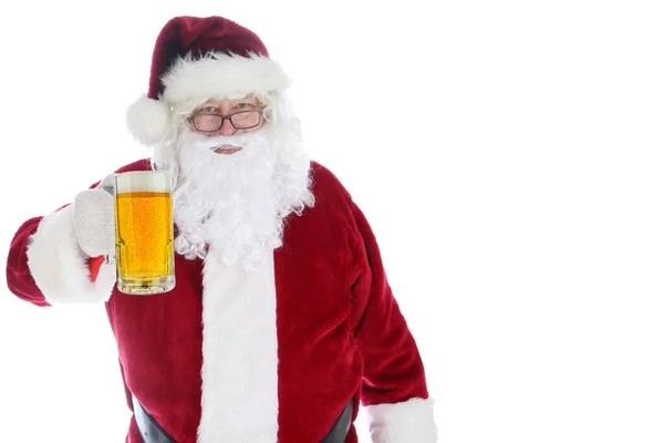 Noël Père Noël Une Tasse Bière Père Noël Buvant Bière — Photo