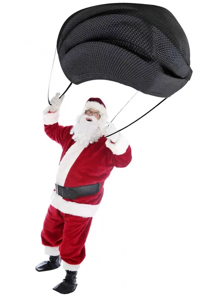 Papai Noel Paraquedas Com Uma Máscara Facial Covid Humor Natal — Fotografia de Stock
