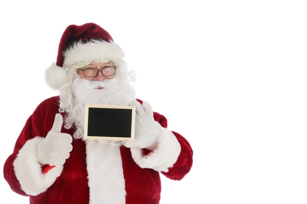 Pai Natal Tem Uma Tábua Giz Preta Branco Espaço Para — Fotografia de Stock