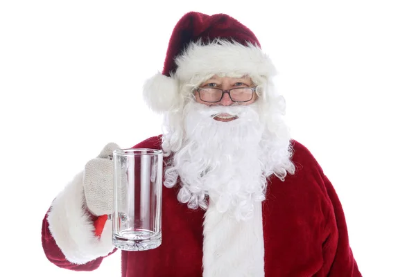 Święta Święty Mikołaj Kubek Piwa Mikołaj Pijący Piwo Wesołych Świąt — Zdjęcie stockowe