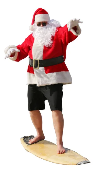 Surfing Santa Santa Claus Riding Surf Board Santa Claus Sunglasses — Stock Photo, Image