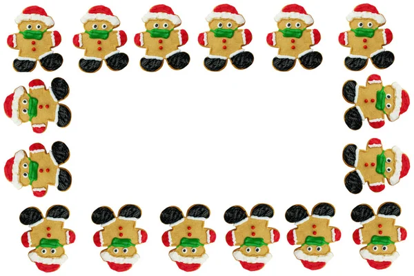 Coronavirus Christmas Cookies Gingerbread Man Gingerbread Snowman Wearing Face Mask — Stock Photo, Image