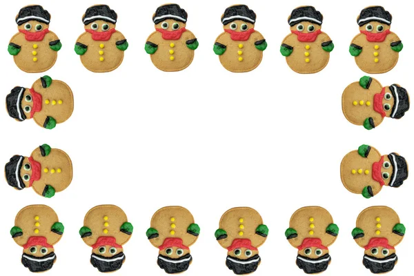 Coronavirus Christmas Cookies Gingerbread Man Gingerbread Snowman Wearing Face Mask — Stock Photo, Image