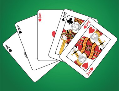 Full house of two kings and three aces on green background clipart