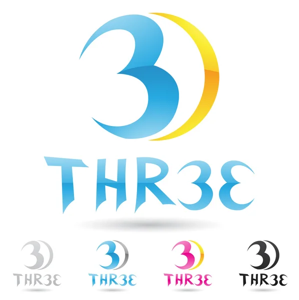 Kolorowe i streszczenie ikony dla liczby 3, zestaw 3 — Wektor stockowy