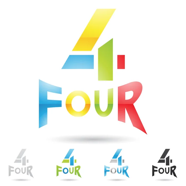 Icônes colorées et abstraites pour le numéro 4, ensemble 7 — Image vectorielle
