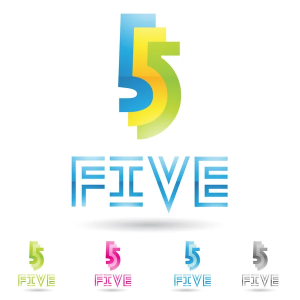 Kleurrijke en abstracte iconen voor nummer 5, set 2 — Stockvector