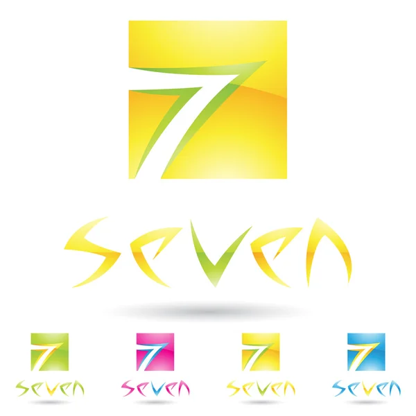 Barevné a abstraktní ikony pro číslo 7, sada 5 — Stockový vektor