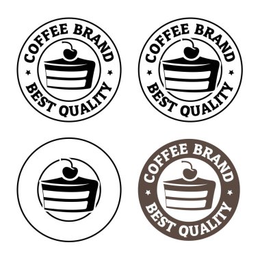 Round Cake and Cherry Icon with Text isolated on a White Background