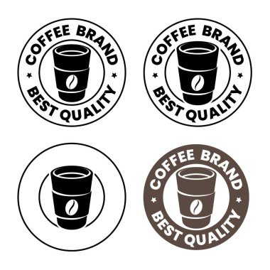 Round Paper Coffee or Tea Cup Icon with Text isolated on a White Background