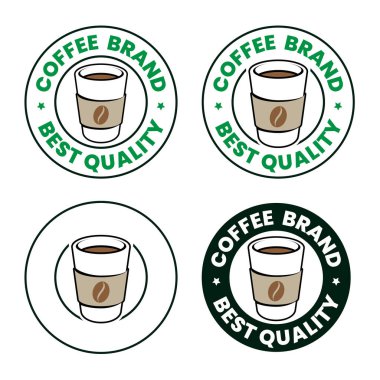 Round Paper Coffee or Tea Cup Icon with Text isolated on a White Background